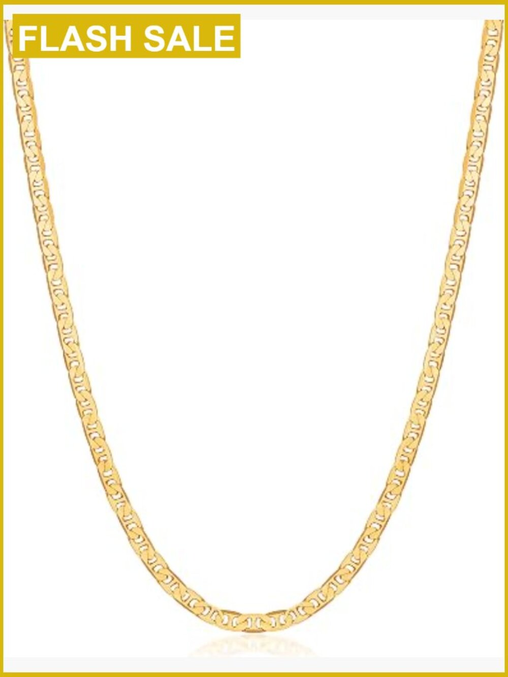 18K Gold Plated Mariner Chain Necklace for Women - Flat Marina Links